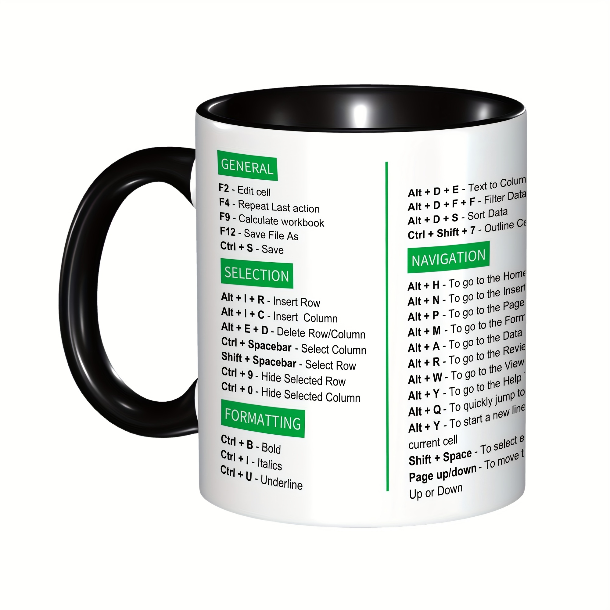 1pc excel shortcuts mug excel mug gift for accountant excel coffee mug coworker coffee mug office gift excel shortcuts cheat cpa gift 11oz 15oz ceramic coffee mug