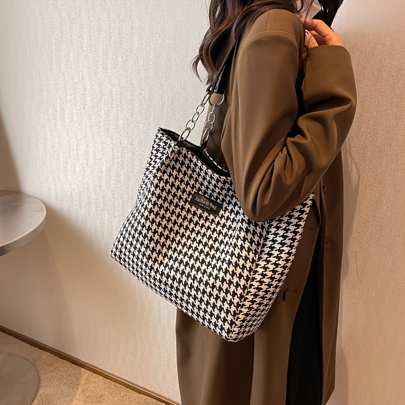 High Capacity Top Handle Bags For Women High Quality Houndstooth Shoulder  Shopper Bags - Bags & Luggage - Temu Germany