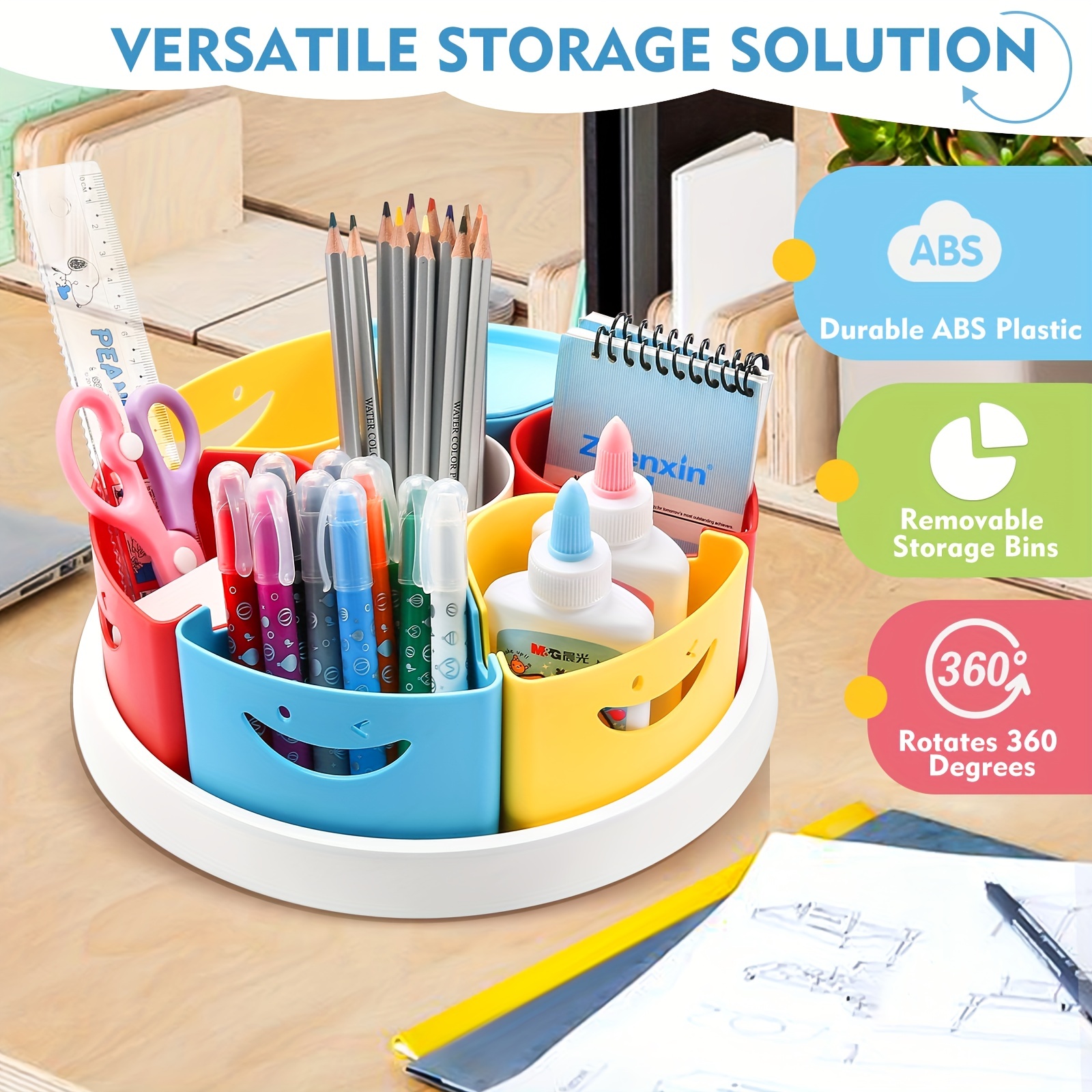 Rotating Art Supply Organizer Storage, Pencil Holder For Kids Art Desk,  Crayon Marker Craft Caddy For Classroom