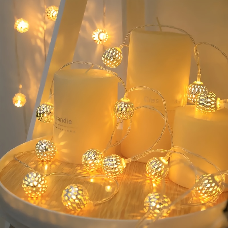 Luminaire En Forme De Boule Marocaine En Fer Avec Guirlande Lumineuse À Led  Pour Décoration Romantique De Chambre Pendant Noël, Mode en ligne