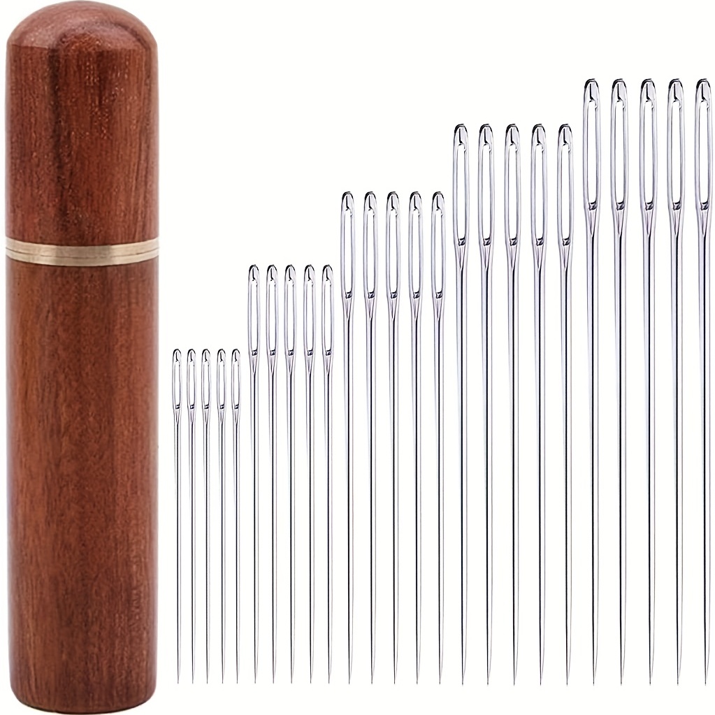 25pcs Self Threading Needles, Stainless Steel Easy Threading  Sewing Needles, Large Eye Sewing Needles, Embroidery Hand Needles with  Wooden Needle Case for Sewing Projects (5 Sizes)