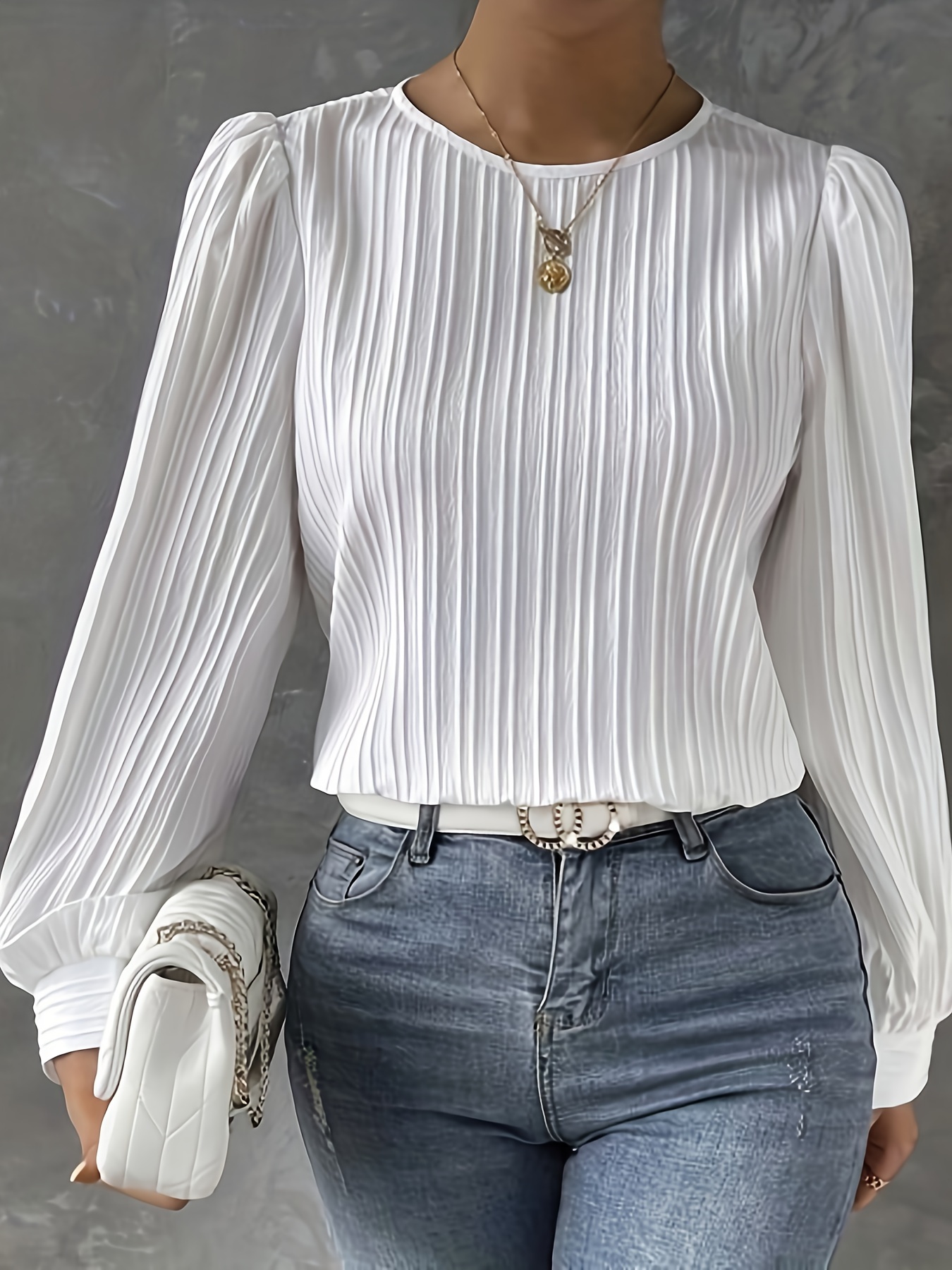 Striped Print Simple Blouse Elegant V Neck Long Sleeve Work - Temu