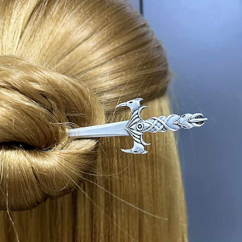 WeCrafty Cute Sword Hair Stick | Sword Hair Pin | Gothic Hair Stick | Witchy Hair Stick | Japan Hair Stick | Celtic Hair Pin - Silvery