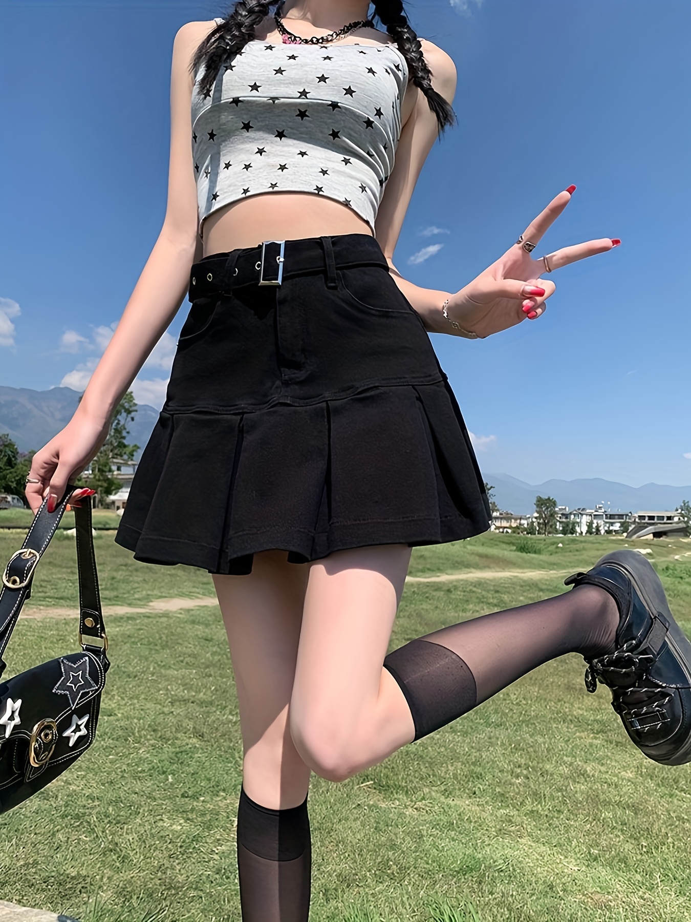 High Waist Pleated Skirt Casual Solid Skirt Summer Spring - Temu