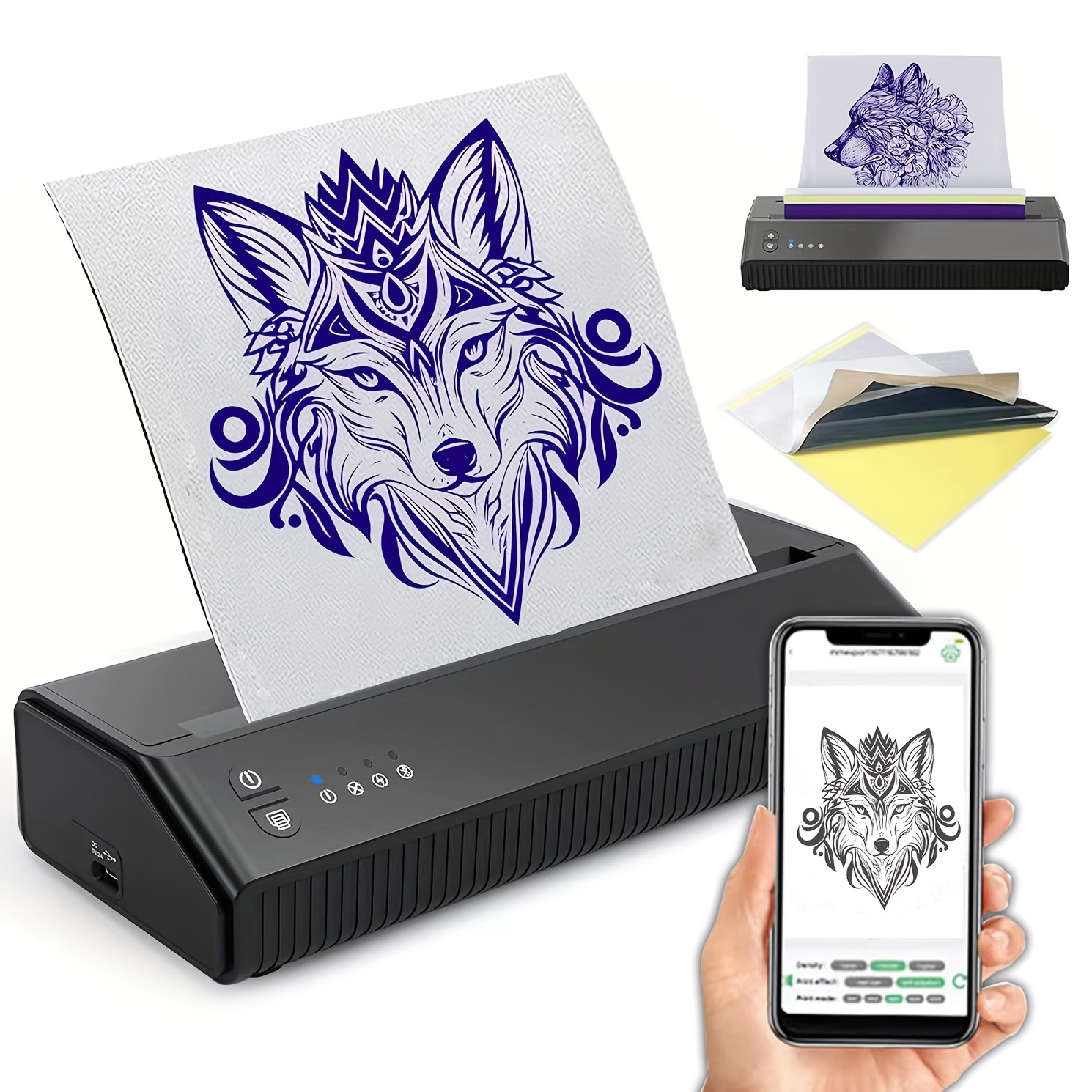 Phomemo M08F - Impresora inalámbrica de plantillas de transferencia de  tatuajes, máquina térmica de tatuaje con 10 piezas de papel de  transferencia