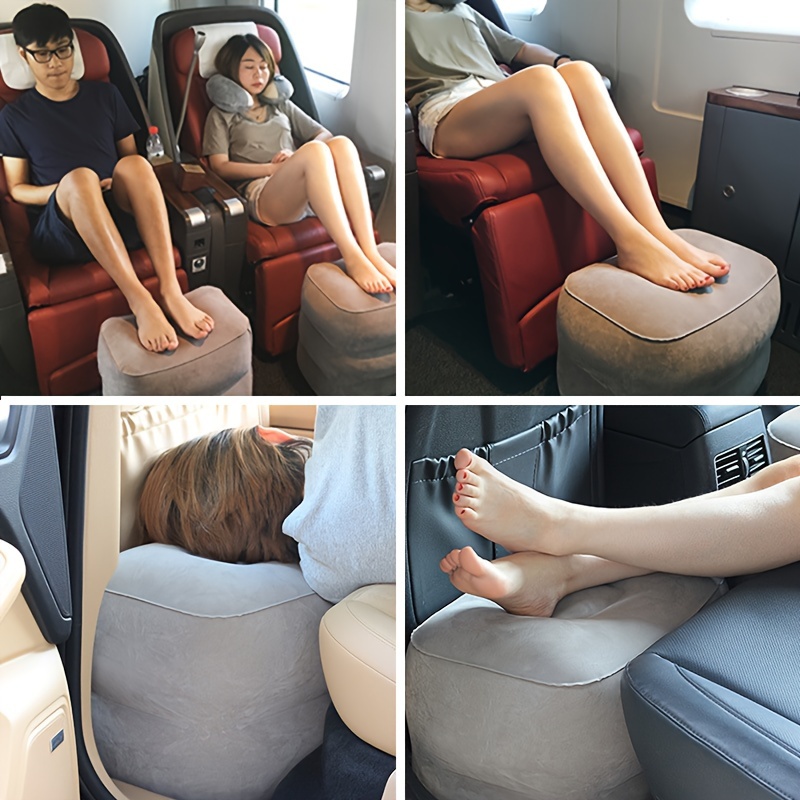 Inflatable Foot Rest Pillow ? 1-Pack Gray PVC Flocked Portable Footrest Cushion for Travel, Car, Office Napping, Train - Relaxation Foot Stool