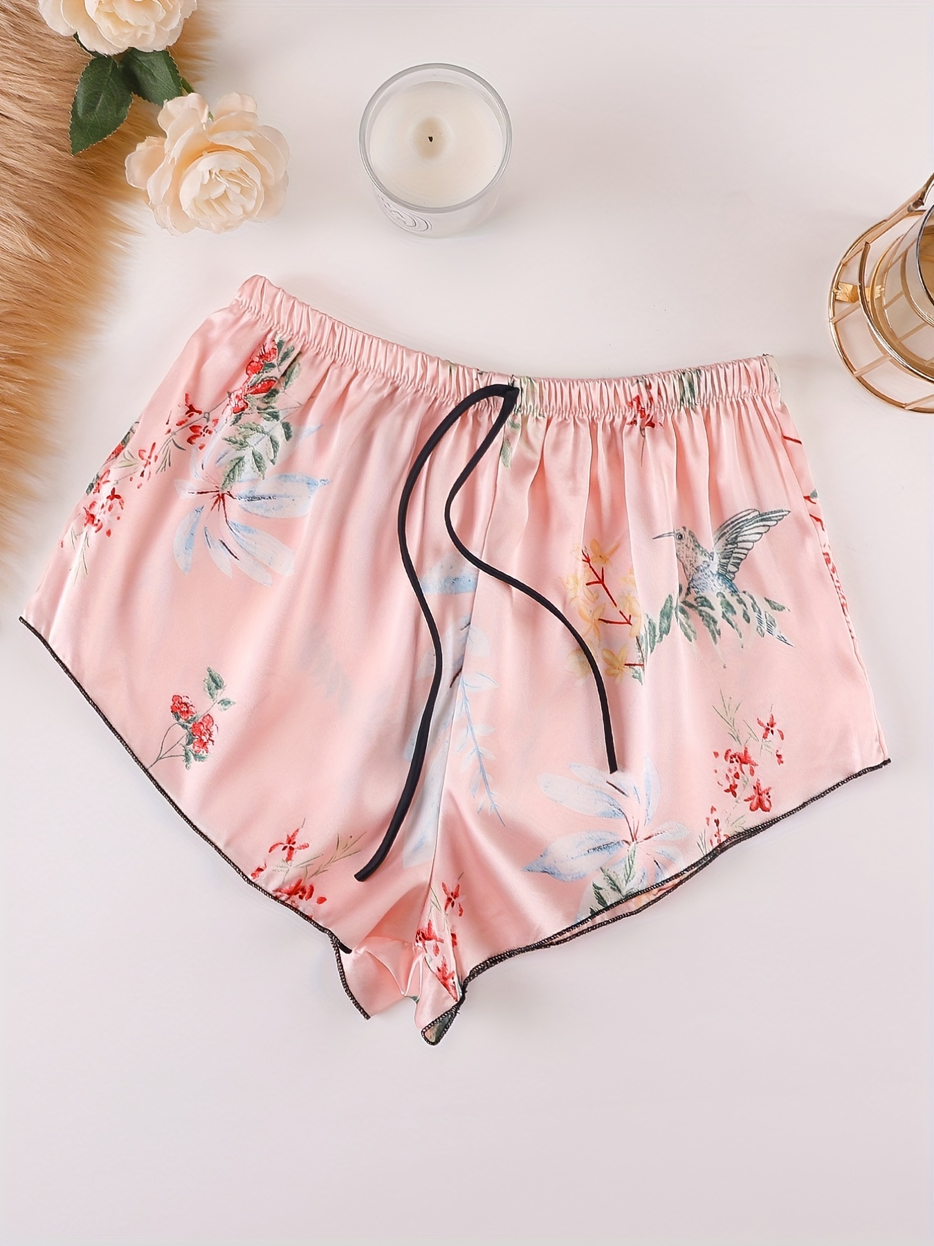 Polka Dot Satin Lace Up Shorts Women's Sleepwear