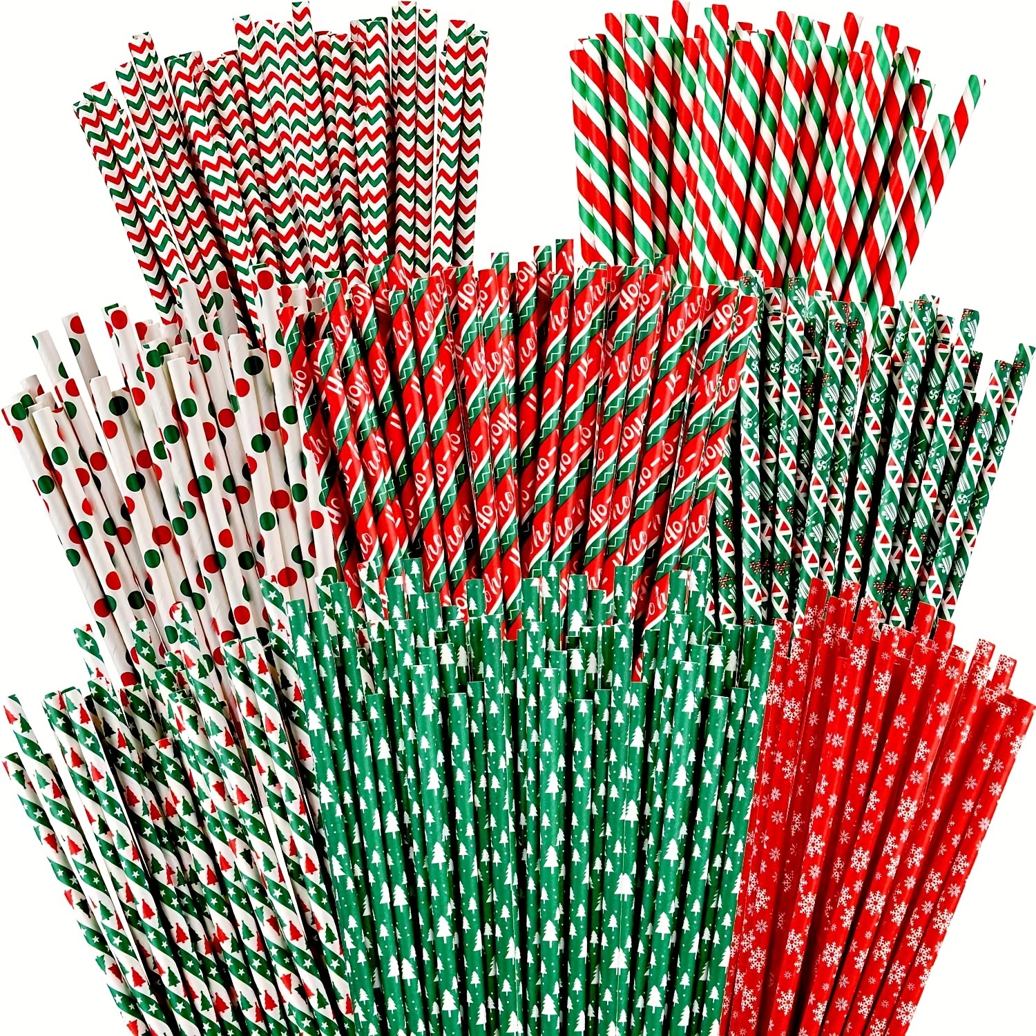 Paper 7.75-Inch Drinking Straws - Christmas Red and Green Polka Dots: 25-Piece Pack