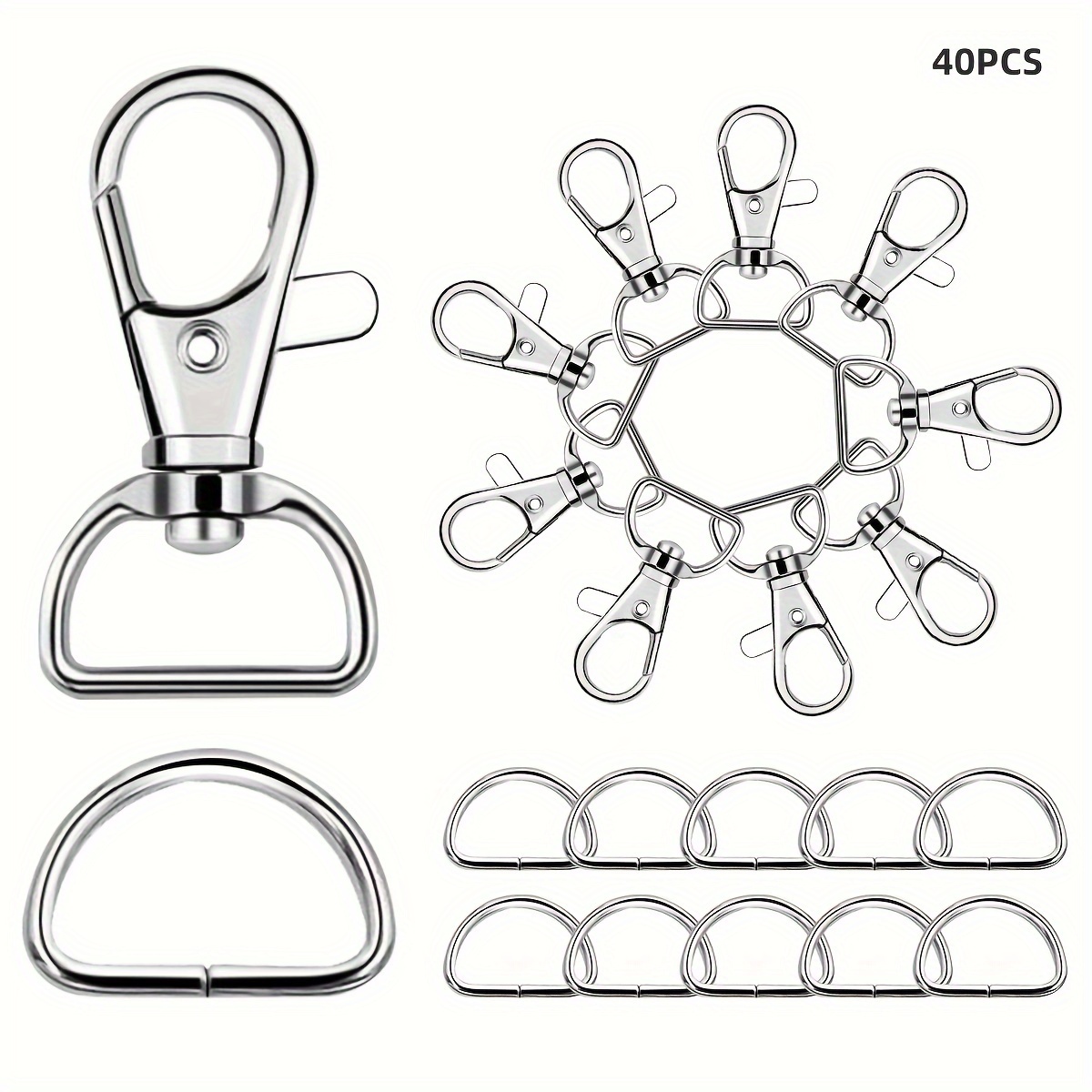 Image of 20/40pcs D-shaped Keychain D Ring Set Additions Decoration Key Ring Clip Key Ring Crafts Chain Spring Hook Rotatable Chain Hook