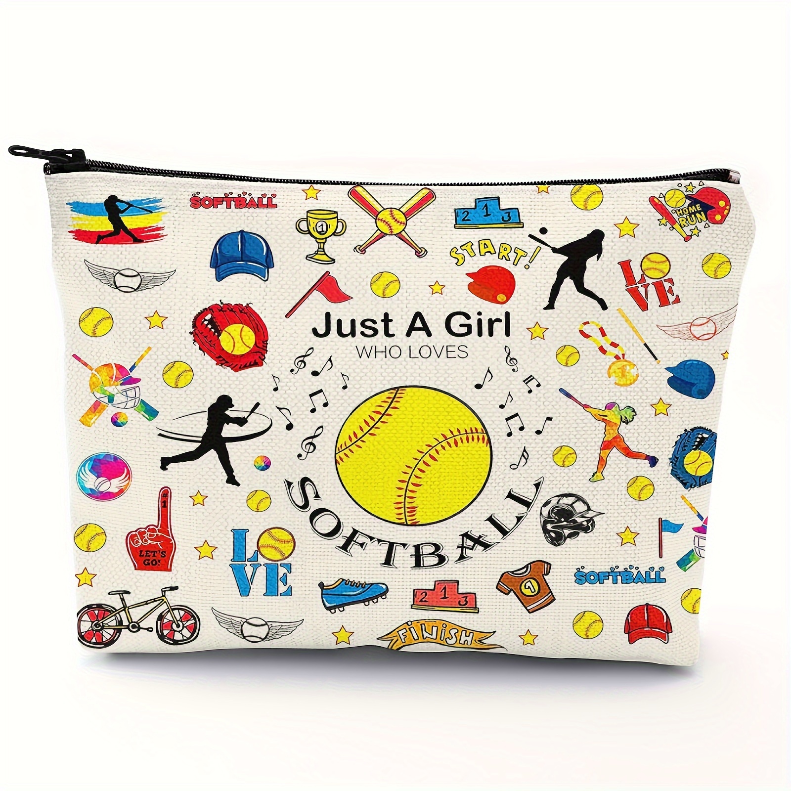 Softball Makeup Bag Zipper Pouch, Polyester Cosmetic Travel Bag, Toiletry Case Multi Functional Pouch Gifts For Friends