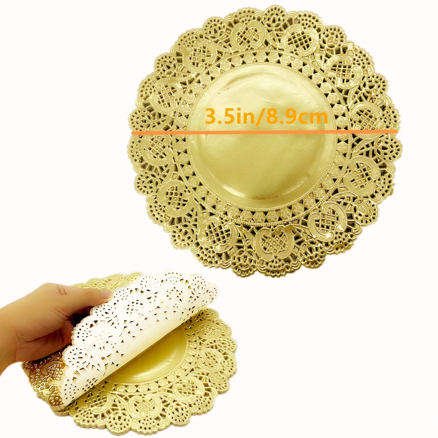 Round Paper Doilies, White, Gold, Silver