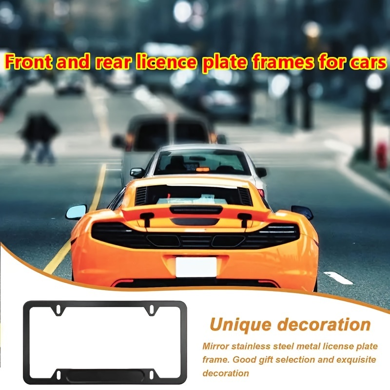 2pcs Aluminum Alloy License Plate Frame Cover 2 Hole for Car Front Rear  License Plate Holder with Screws Caps Black