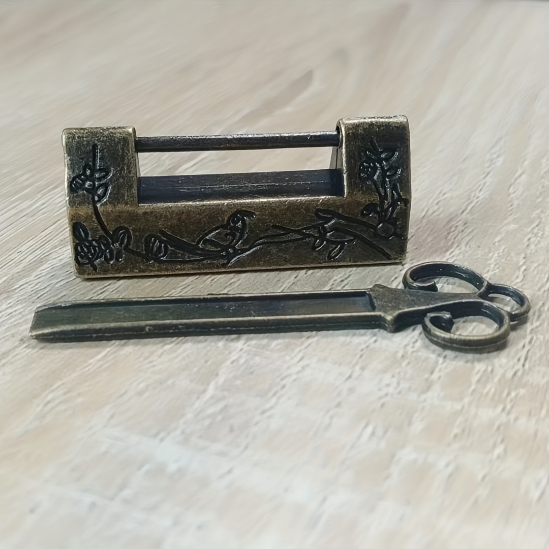 Vintage Antique Lock Key Brass Carved Word Padlock - Temu