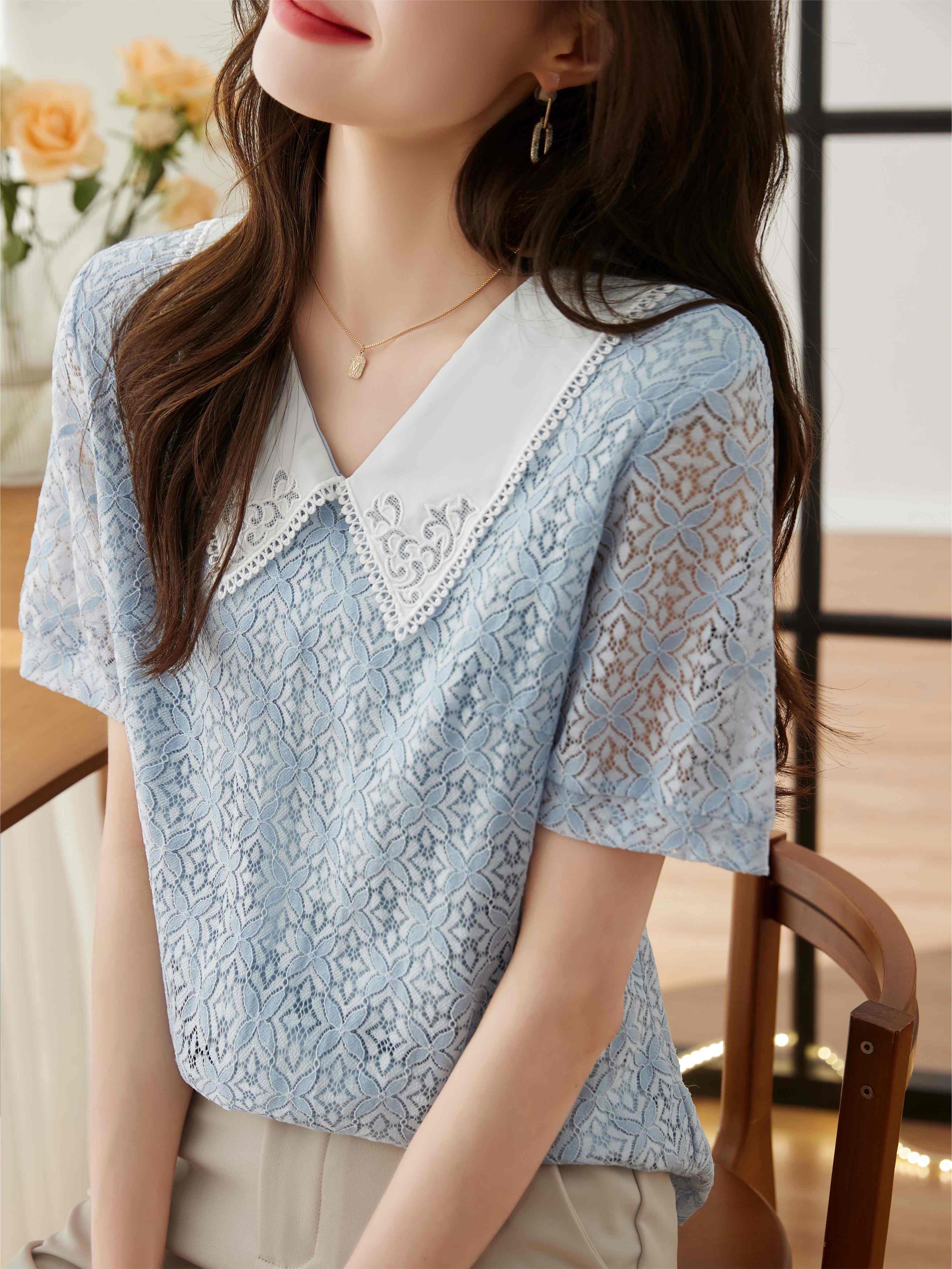 Printed Short-Sleeve Chiffon Blouse