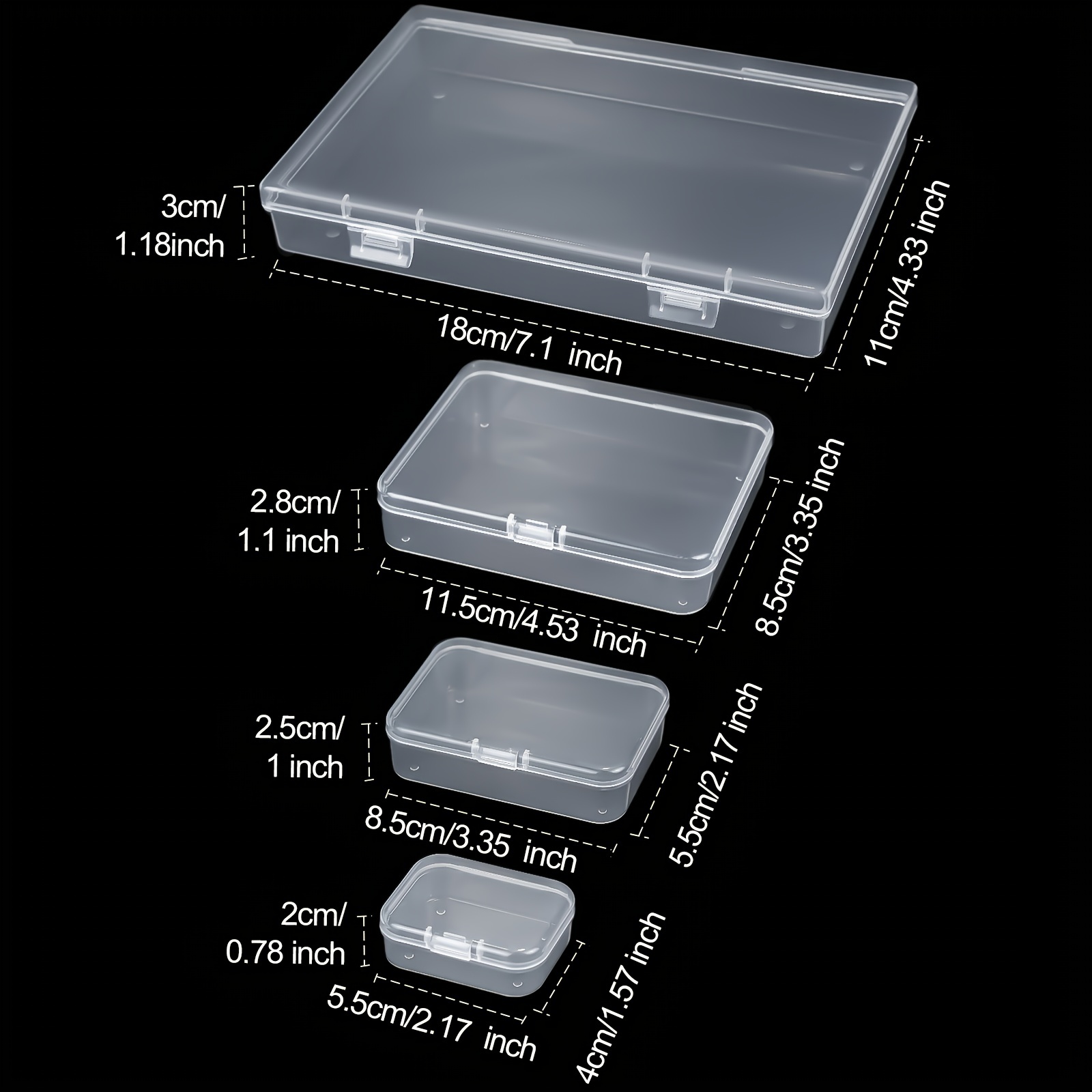 24 cajas de plástico pequeñas de tamaños mixtos, rectangulares, mini  recipientes de almacenamiento de plástico transparente, contenedores de