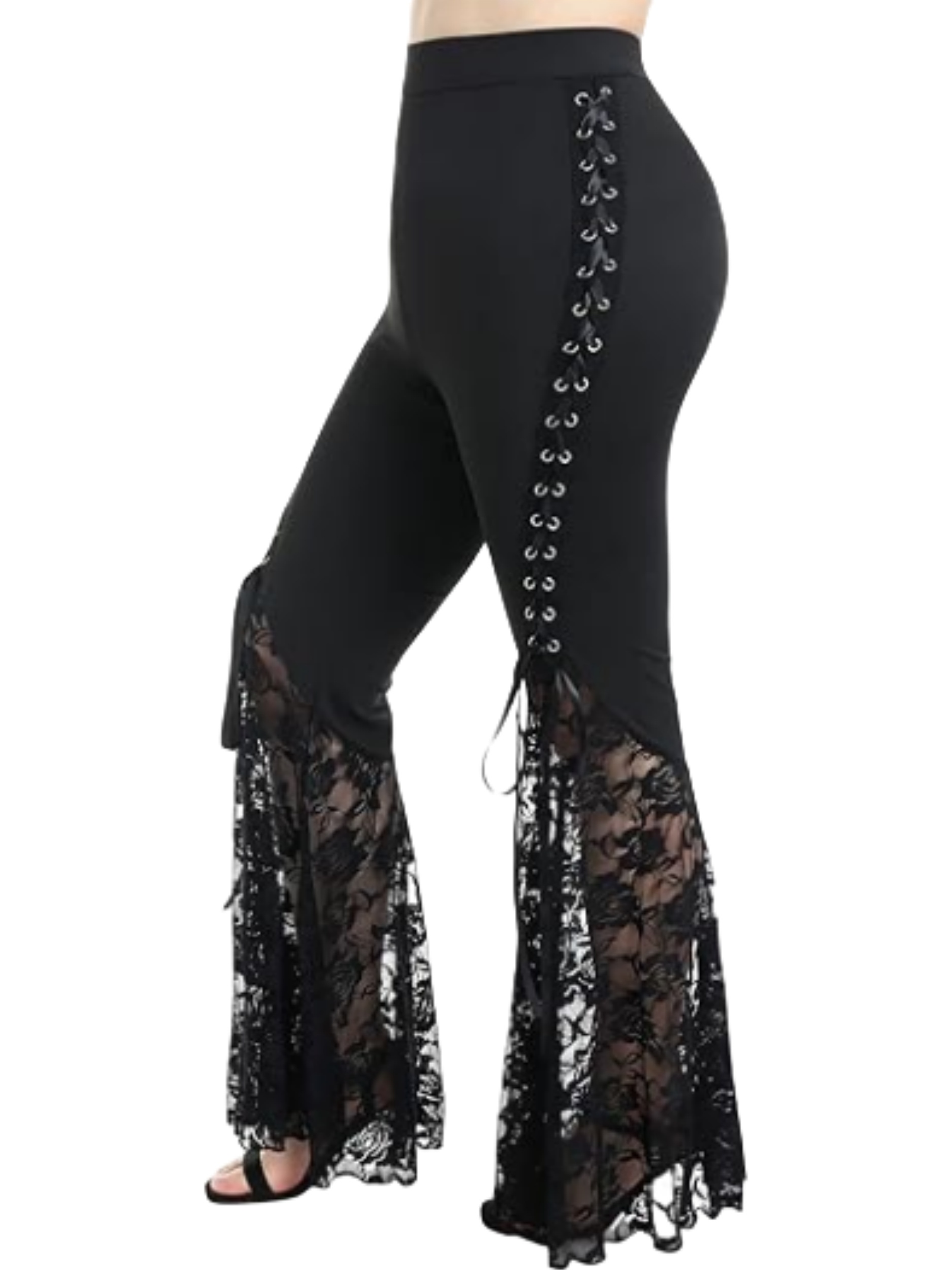 Gothic Contrast Lace Capri Pants, Elegant High Waist Solid Slim Pants,  Women's Clothing
