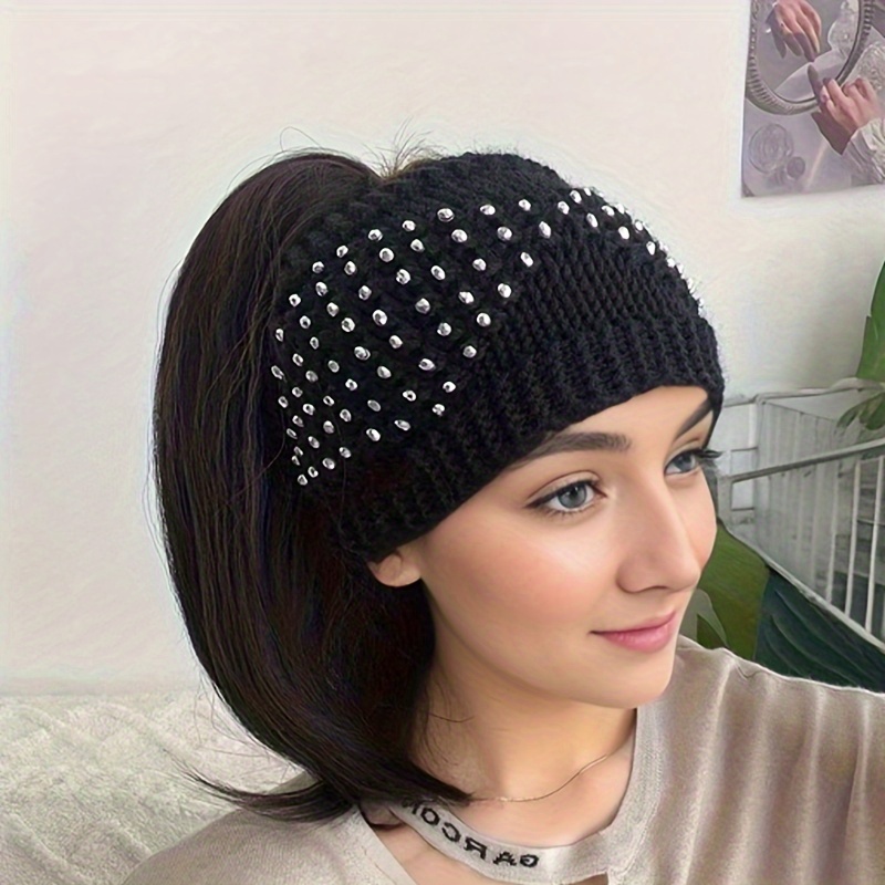 1pc Women's Black Shimmering Lightweight Retro Cute Casual Headscarf Hat, Suitable For And Vacation