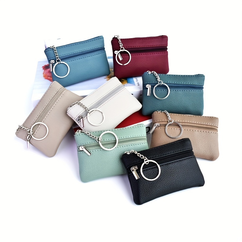 Mini Snap Button Coin Purse, Fashion Pu Leather Card Holder, Foldable Wallet  With Keychain - Temu