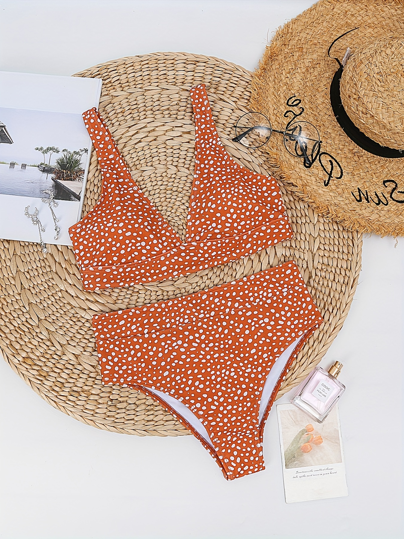V Neck High Stretch 2 Piece Swimsuit Set, Pink Bathing Suits