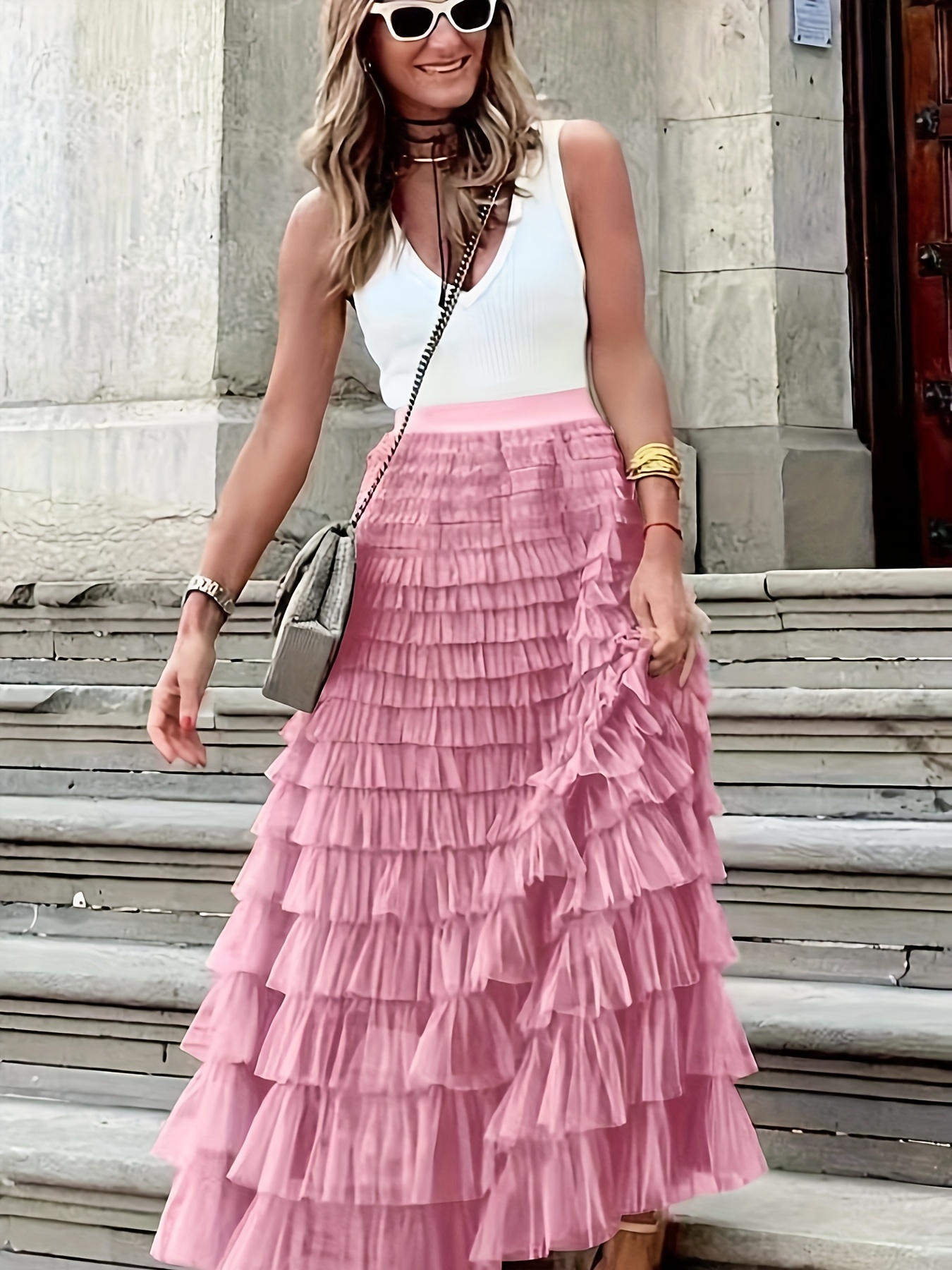 Pleated Skirt Long Skirts With Pockets Elastic Waist Flowy Skirt