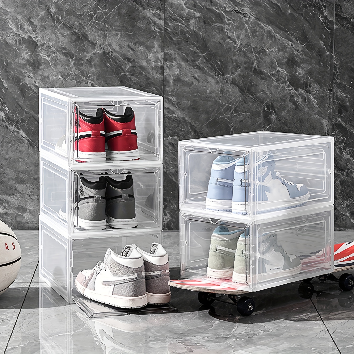 Transparent Shoe Box, Foldable Shoe Storage Organizer Box