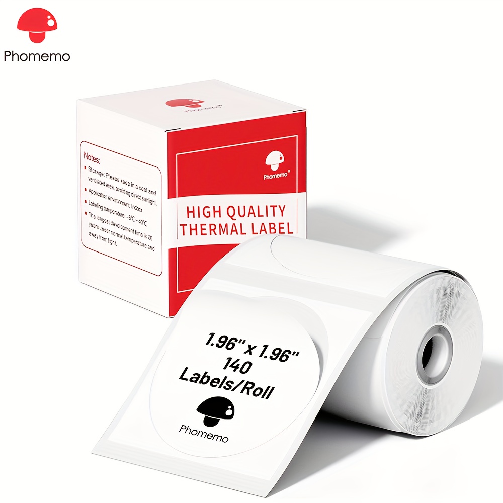 

1roll Phomemo M110 Labels - Multi-purpose Self-adhesive Round Circle Label For M110/m120/m200/m220 Label Maker, Thermal Label For Barcode Label, Premium Sticker Label Paper, Black On White