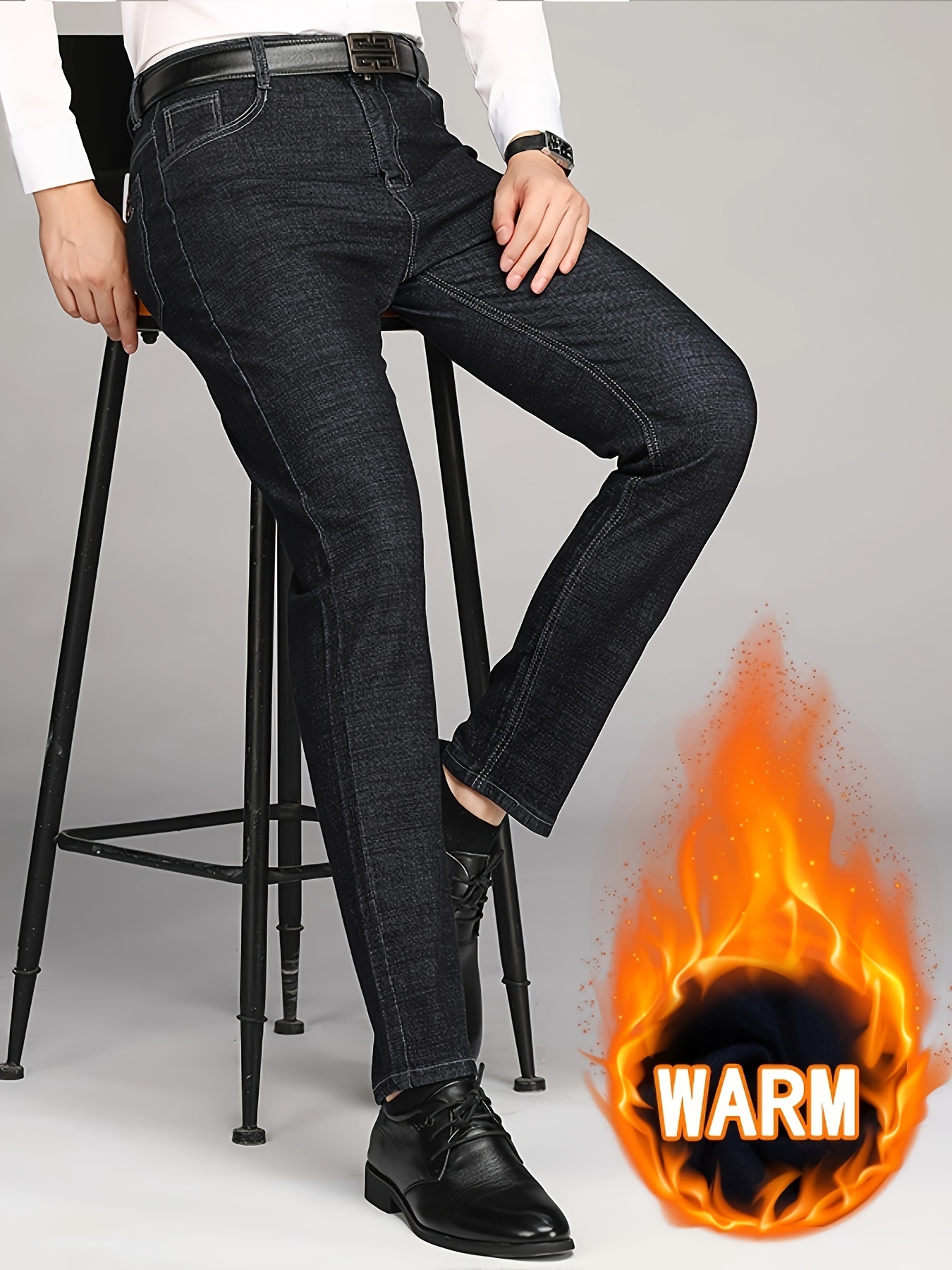 Men's Semi-formal Warm Thick Straight Leg Jeans For Fall Winter Business