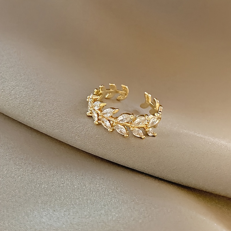 Adjustable Leaf Ring with Sparkling Cubic Zirconia