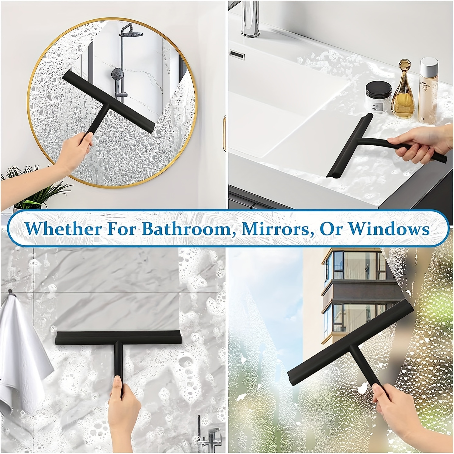 Shower Squeegee for Glass Doors Silicone Squeegee with Hook Bathroom Shower  Mirrors Tiles and Car Windows Streak Free Cleaning