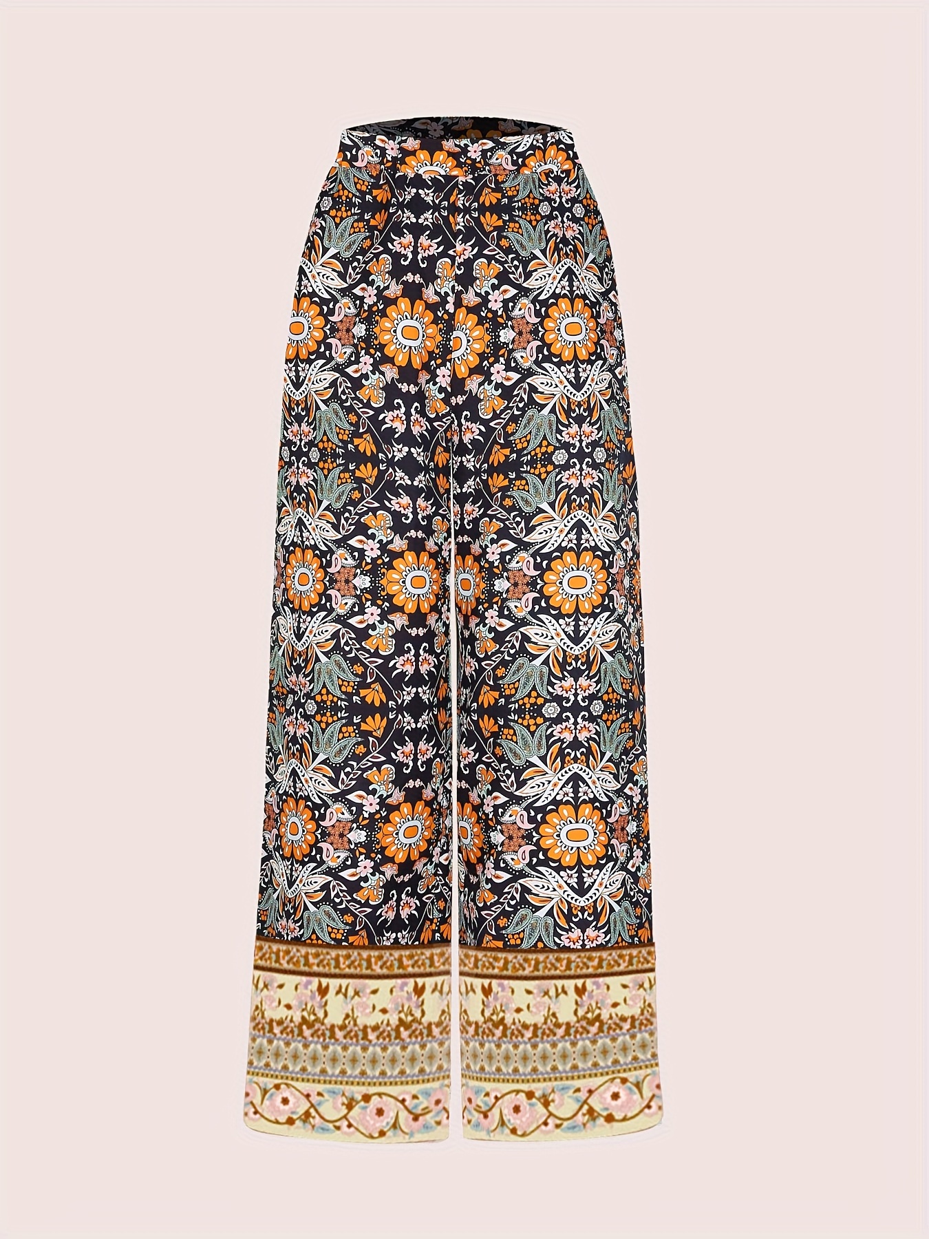 Pantalones anchos estampados en todo, pantalones sueltos con cordón boho  para primavera y verano, ropa de mujer