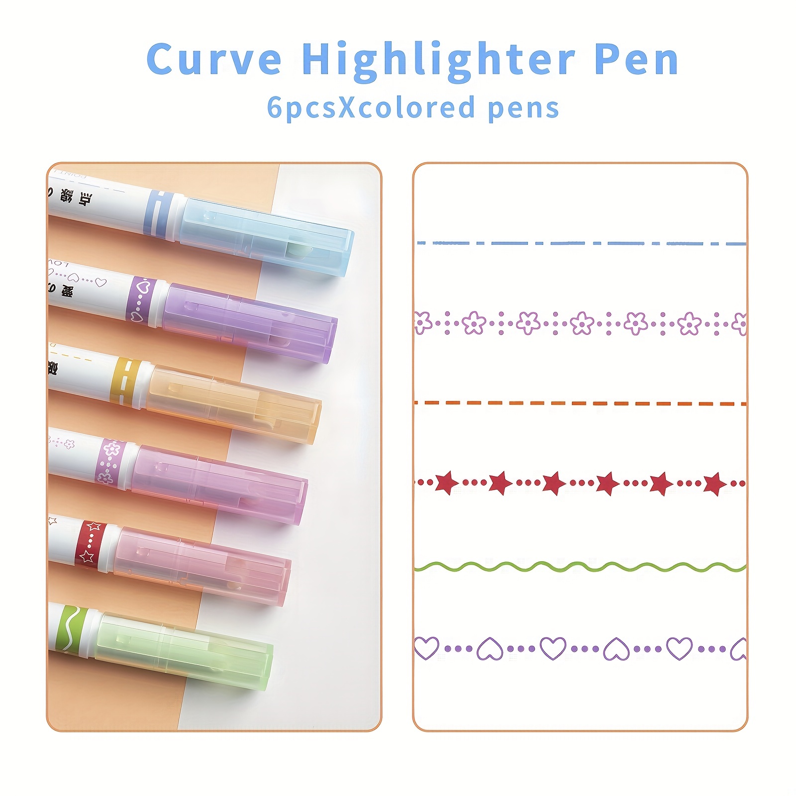 Colored Curve Pens For Note Taking, Markers With 6 Different Curve Shapes  Fine Lines, Curve Highlighter Pen Set For Journaling Scrapbook Note Taking  Supplies - Temu Germany
