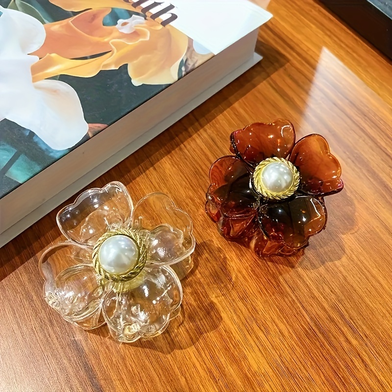 Rhinestone Decor Flower Shaped Hair Grab Clip, Acetate Acid Hair Claw Clip,  Cute Hair Accessories For Daily Decoration - Temu