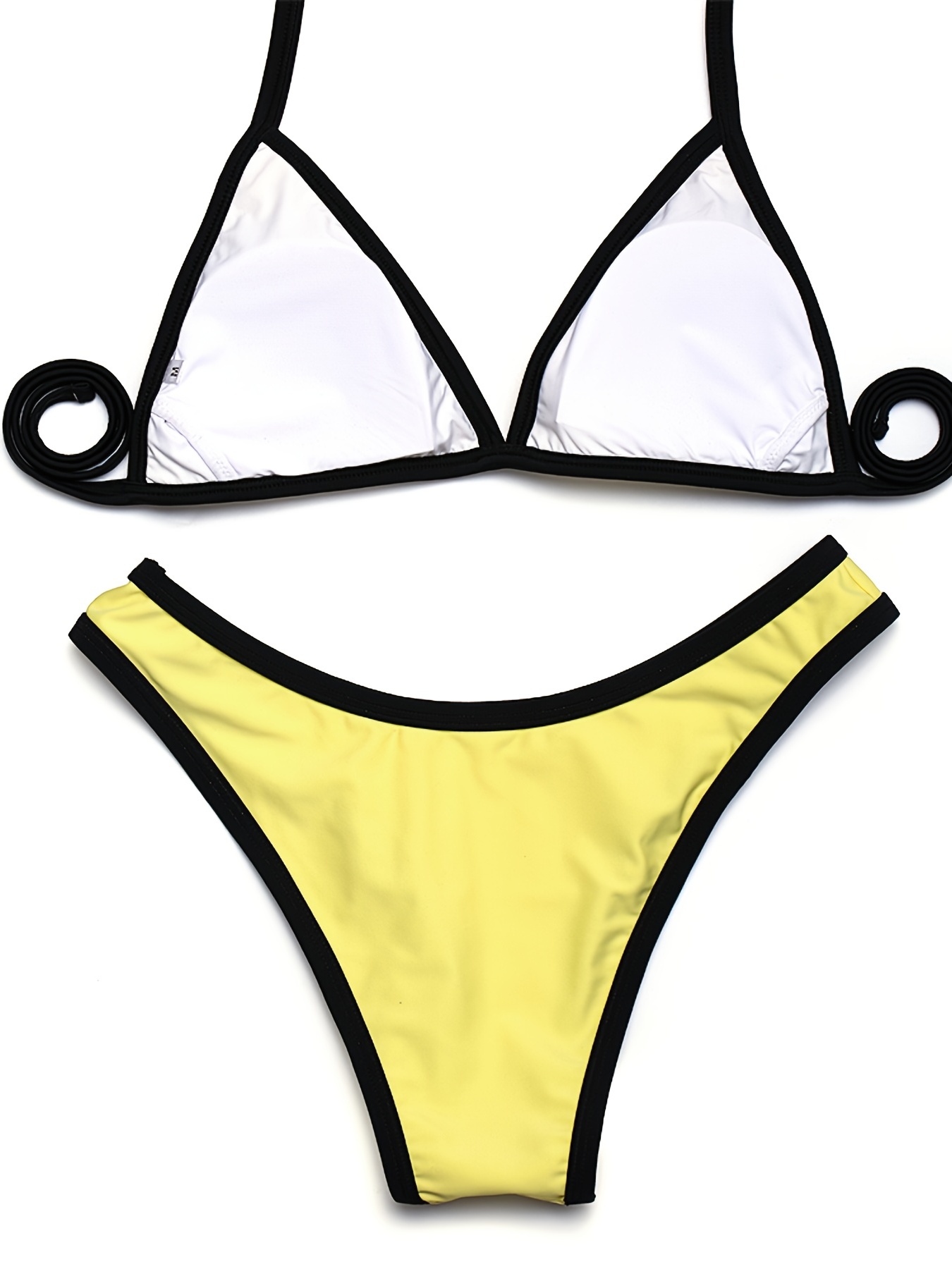 SJZDTCFP Women's Triangle Halter Bikini Swimsuits Trendy 2 Piece Side Tie  String Bathing Suits (Black and Yellow Geometry) : : Clothing,  Shoes & Accessories