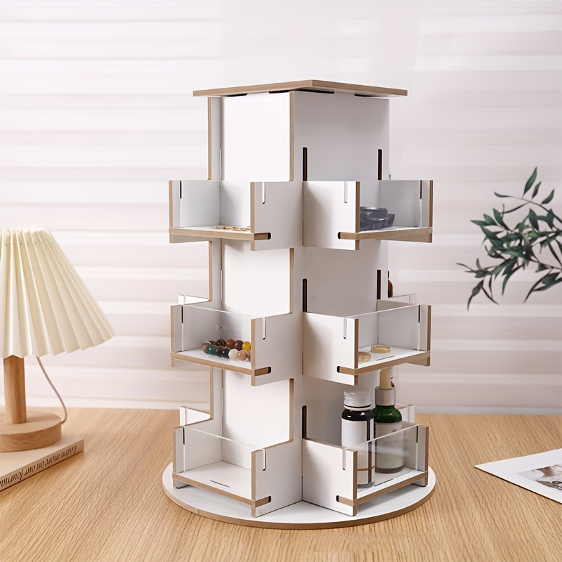 Rotating Display Stand, 3 Tier Wooden Organizer, 4-sided Display
