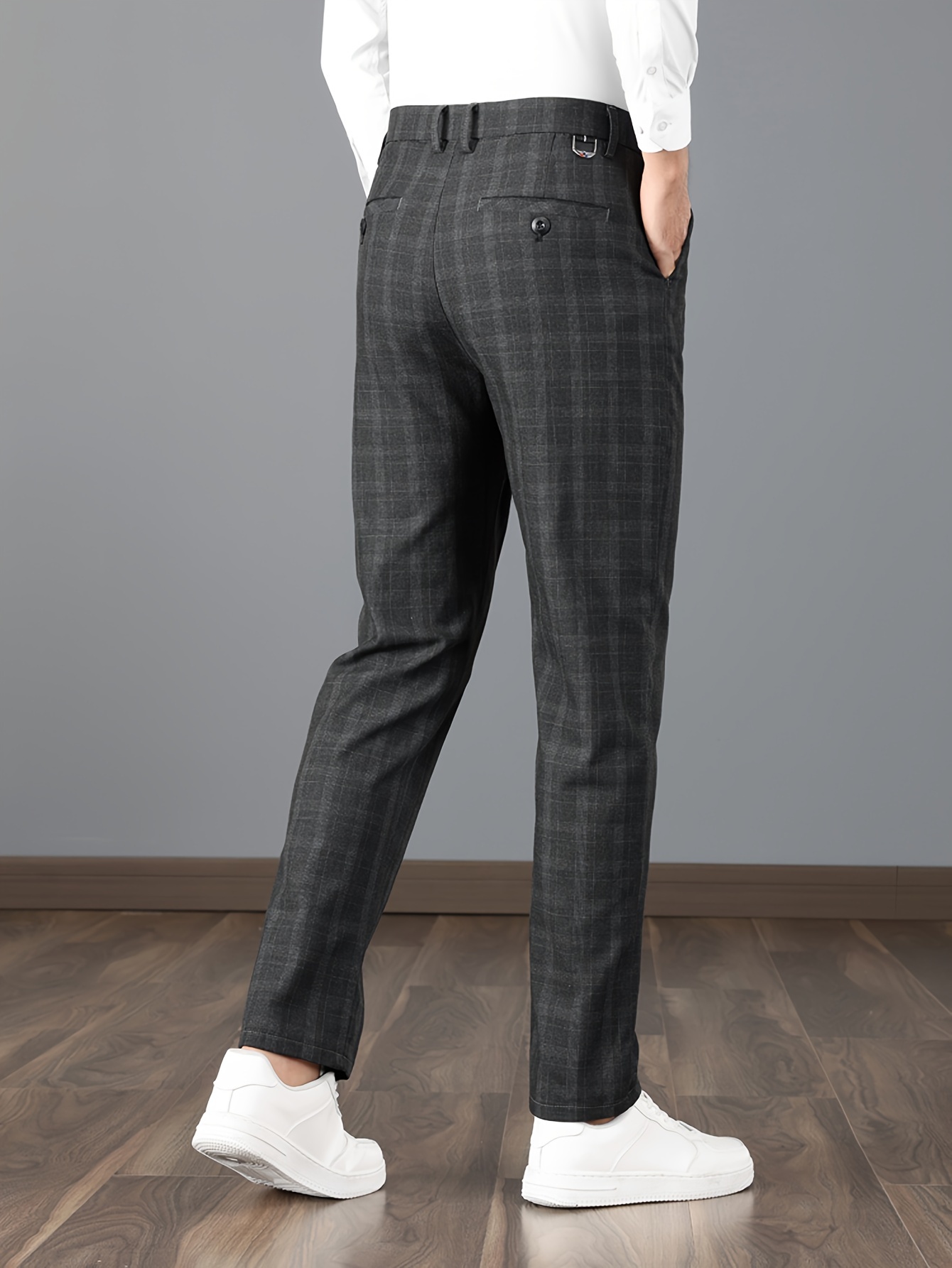 Elegant Plaid Slacks Men's Casual Vintage Style Slightly - Temu