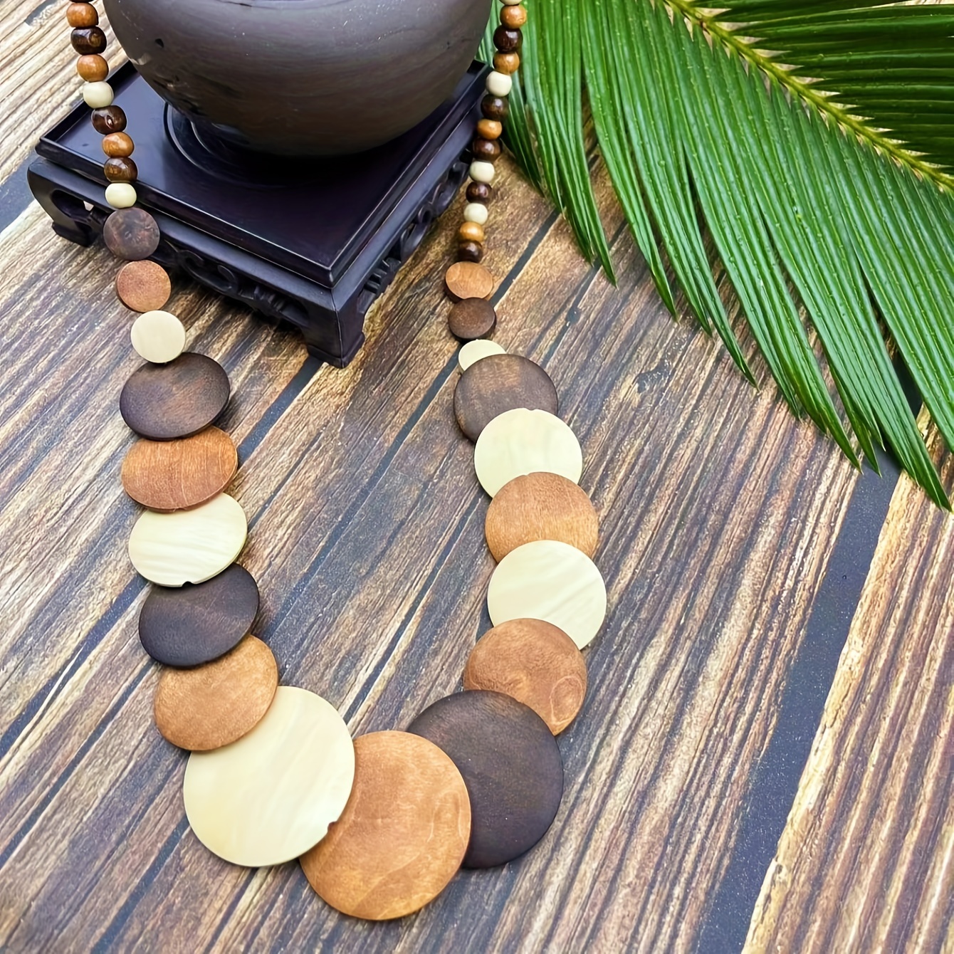 

1pc Coffee Color Series Round Wooden Beads Decor Necklace