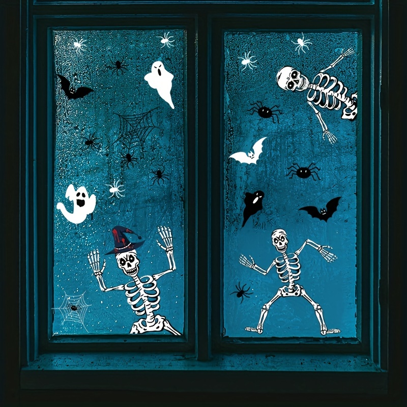 1 Set Halloween-requisite, Dekorative Wandaufkleber, Festival-skelett -geister-aufkleber, Wohnzimmer-fensterglas-dekoration, Selbstklebende  Wandaufkleber, Hochwertig Und Erschwinglich
