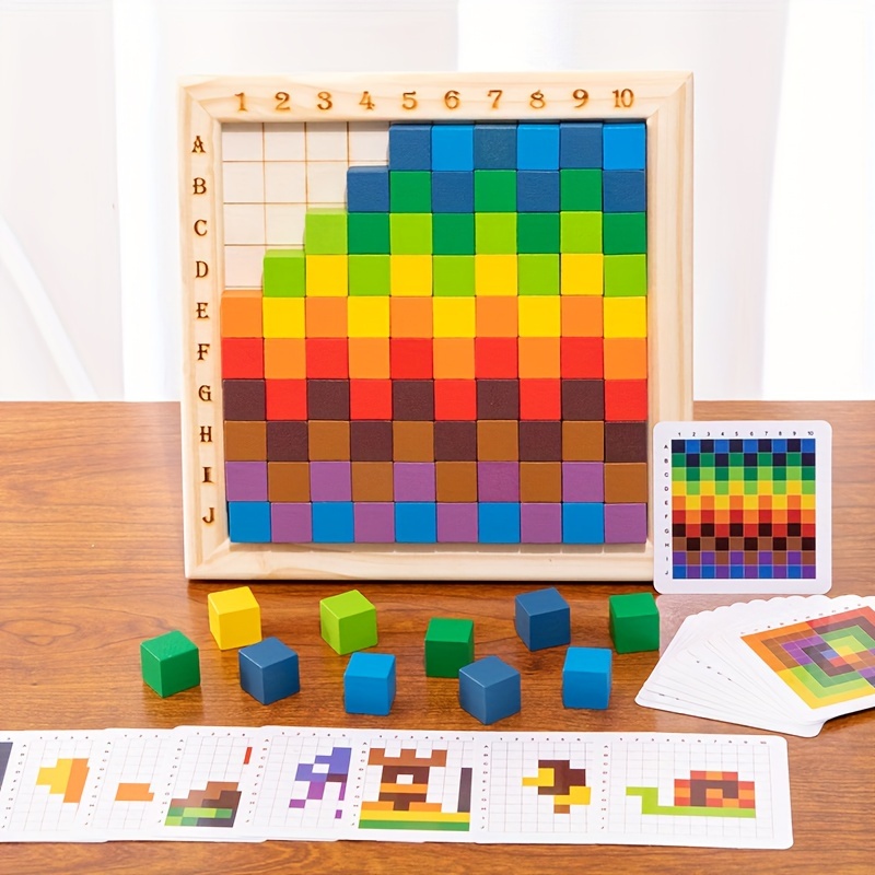 

Wooden Early Education Cognitive Learning Aids, Rainbow Color Cube Building Blocks, Counting Blocks, Educational Toys, Jigsaw Puzzle Board, Building Blocks Stacking Sorting Cognitive Toys