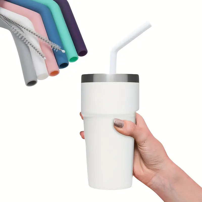 6pcs Extra Long Silicone Replacement Curved Straws For 32/40Oz Tumblers,  Reusable Drinking Straws, Cup Accessories