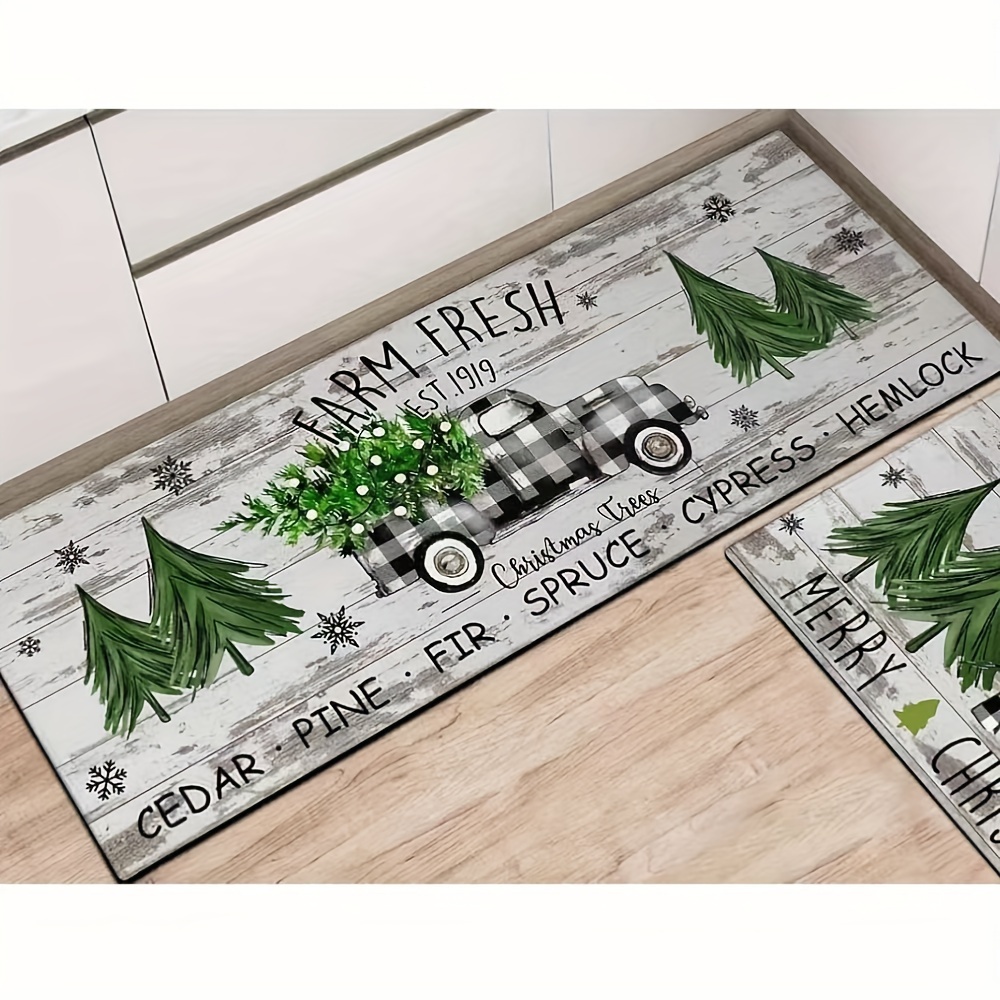 Tapis De Cuisine Noël Lot De 3 - Motifs Bonhomme De Neige Et Sapin, Tailles 40x60, 50x80, 40x120 Cm, Lavables