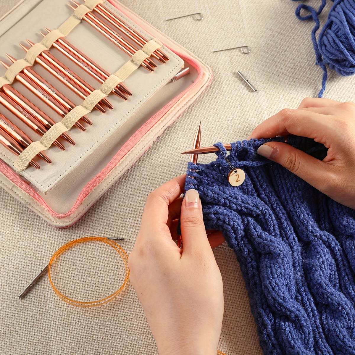 18pcs/set 80cm Carbonized Bamboo Circular Knitting Needles For Sweater,  Scarf, Hat, Socks, Gloves, Bags, Carpet