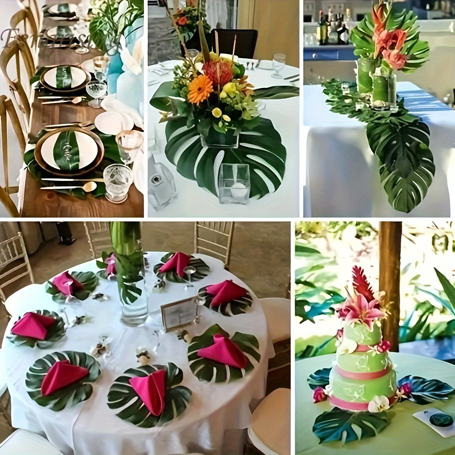 60/90pcs Artificial Palm Leaf Turtle Back Tropical Plant, Hawaiian Jungle  Beach Theme Party Decoration Set, Room Decor, Home Decor