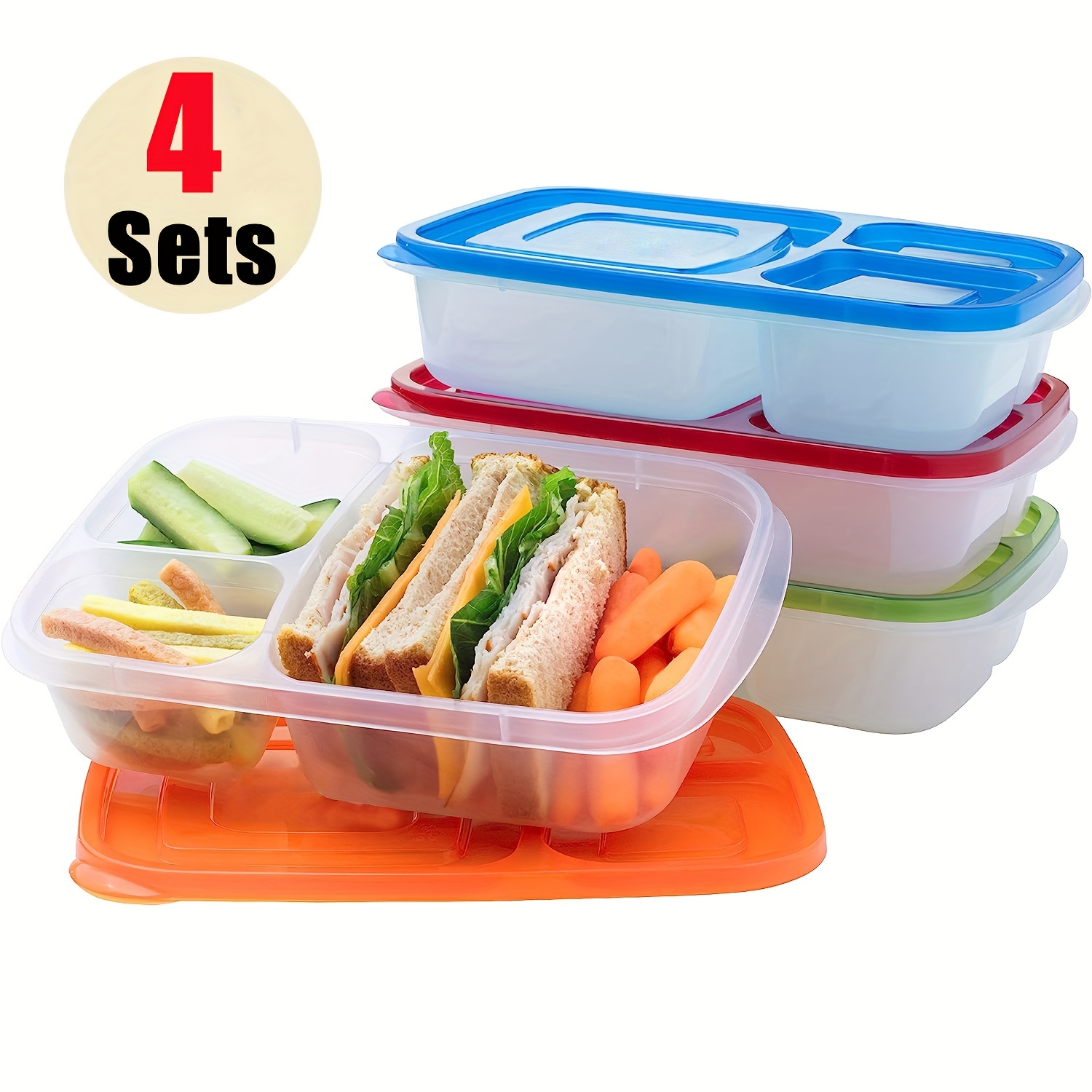 Bento Lunch Box Reusable 3 Compartment Food Container For - Temu