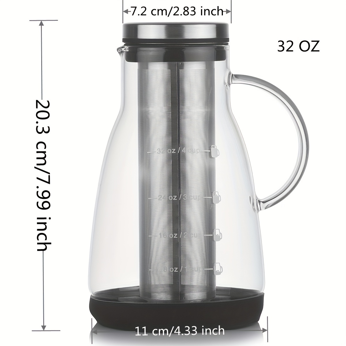 24oz Classic Glass Cold Brew Coffee Pitcher, Manual Pour-over Maker