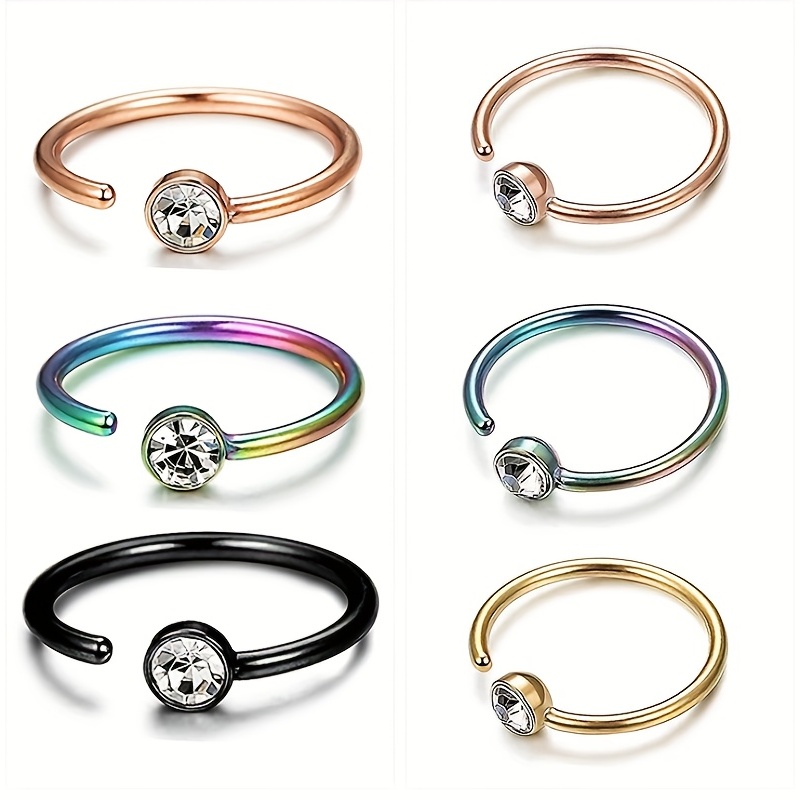 5pcs Hoop Nose Ring Set, Zircon Style Stainless Steel Jewelry