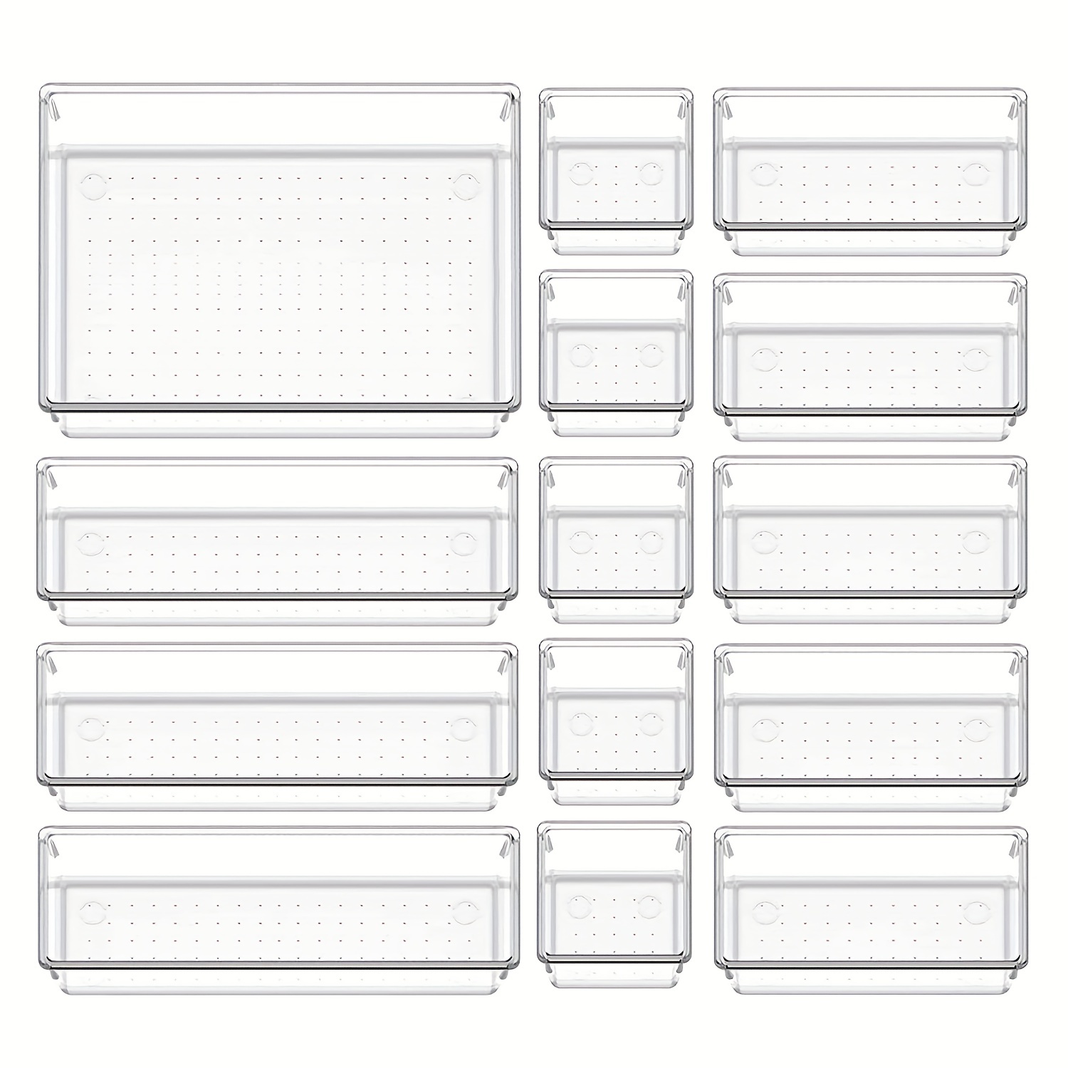 2 Sets 14Pcs Clear Plastic Drawer Organizer Storage Tray for Tableware  Cosmetic