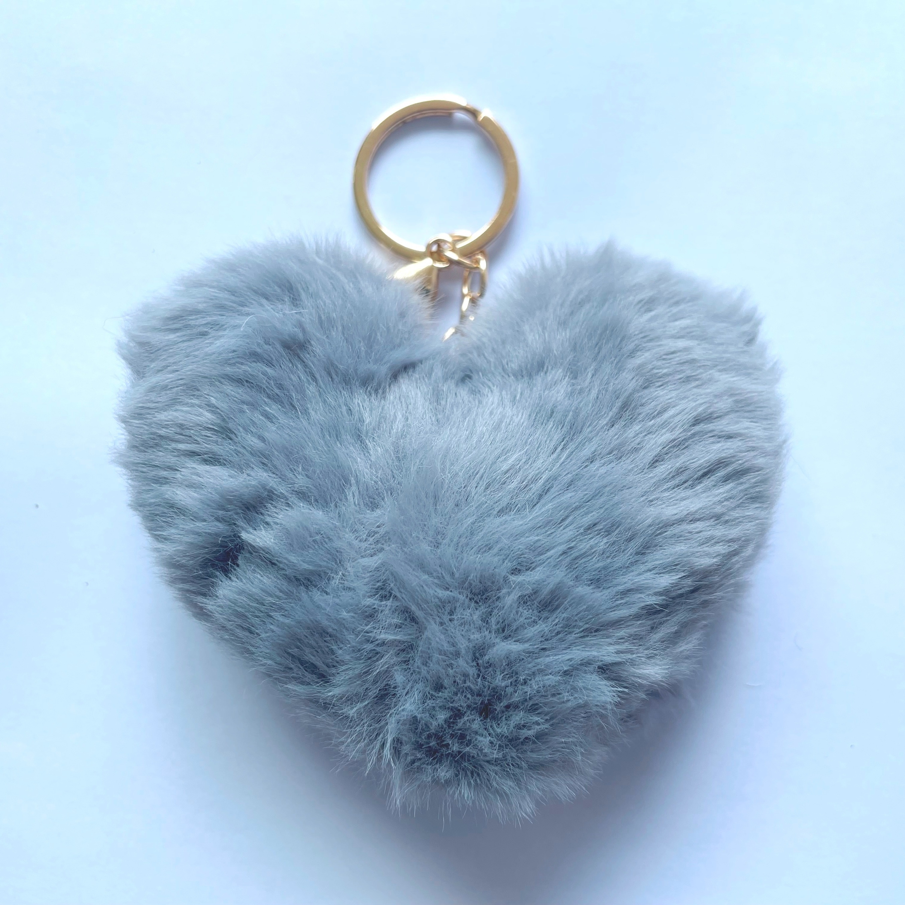 Cute Heart Pompom Keychain Charms Pearl Tassel Fluffy Flush Faux Rabbit Fur Key  Chains for Women