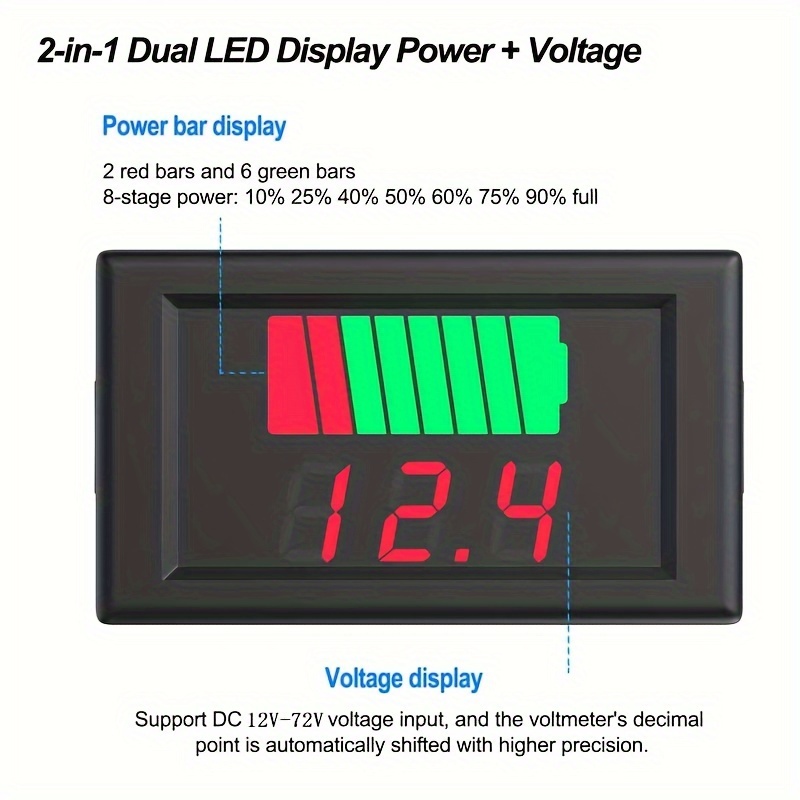 Indicateur de niveau de Charge de batterie de voiture 12V 24V 36V 48V 60V  72V batterie au Lithium capacité compteur testeur affichage LED testeur  voltmètre - Temu France