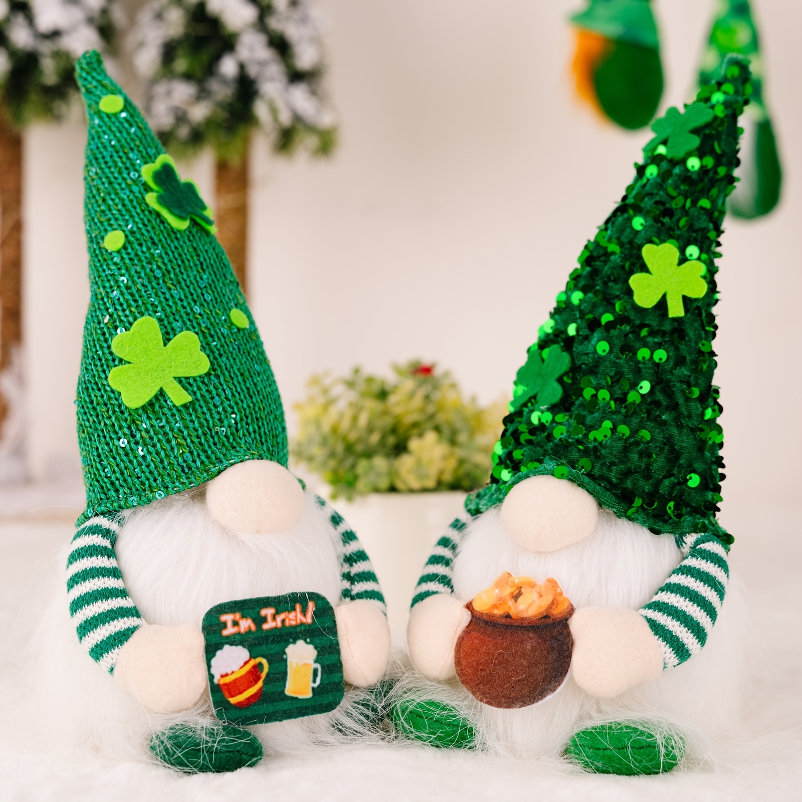 St.patrick's Day Irish Gnome Doll Lighted Sequins Gnome - Temu