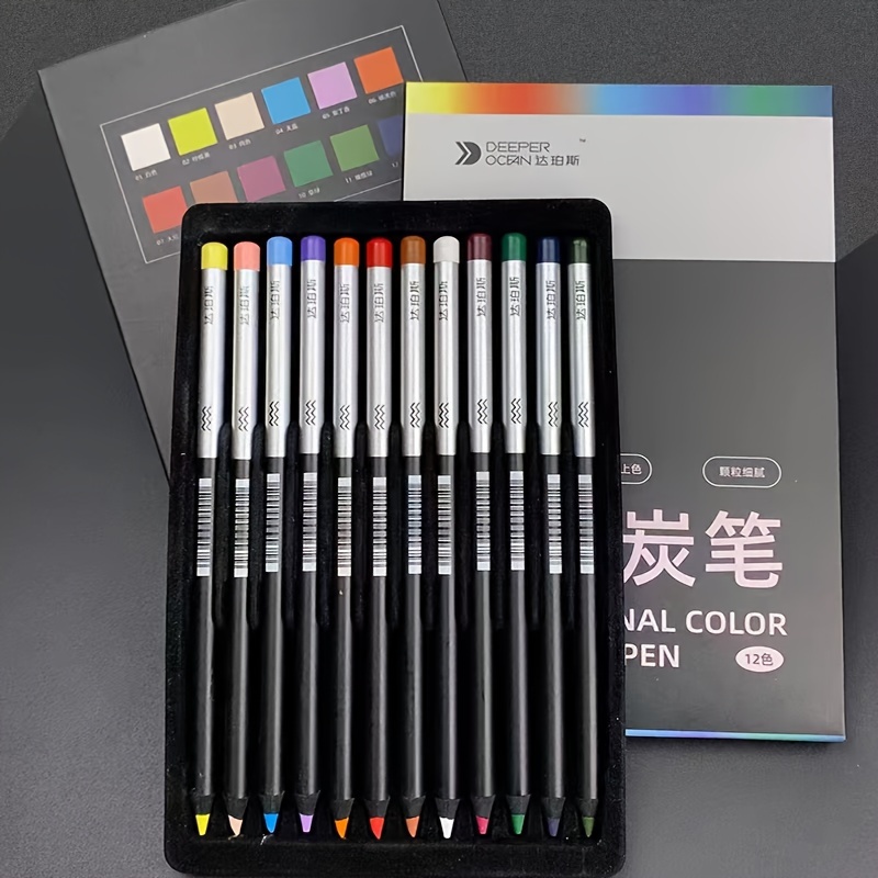 12/24 Colors Charcoal Pencil Set Professional Pastel Chalk - Temu